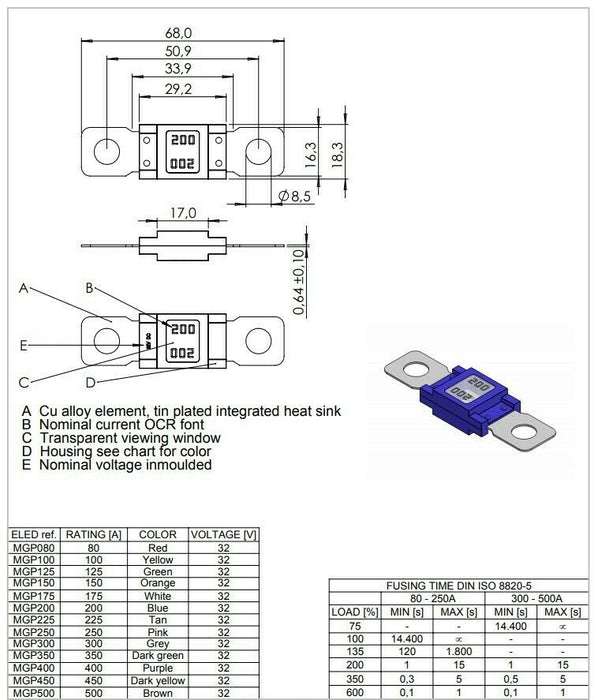 Flosser 8048350 Bolt On 350 Amp Fuse - Replaces MEGA and AMG Fuses