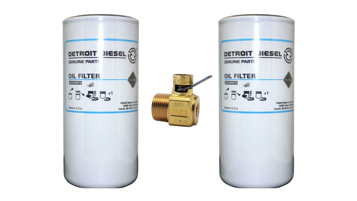 Detroit Diesel Series 60 Oil Filter Kit - Two 23530573 + Fumoto T-201 Drain Valve