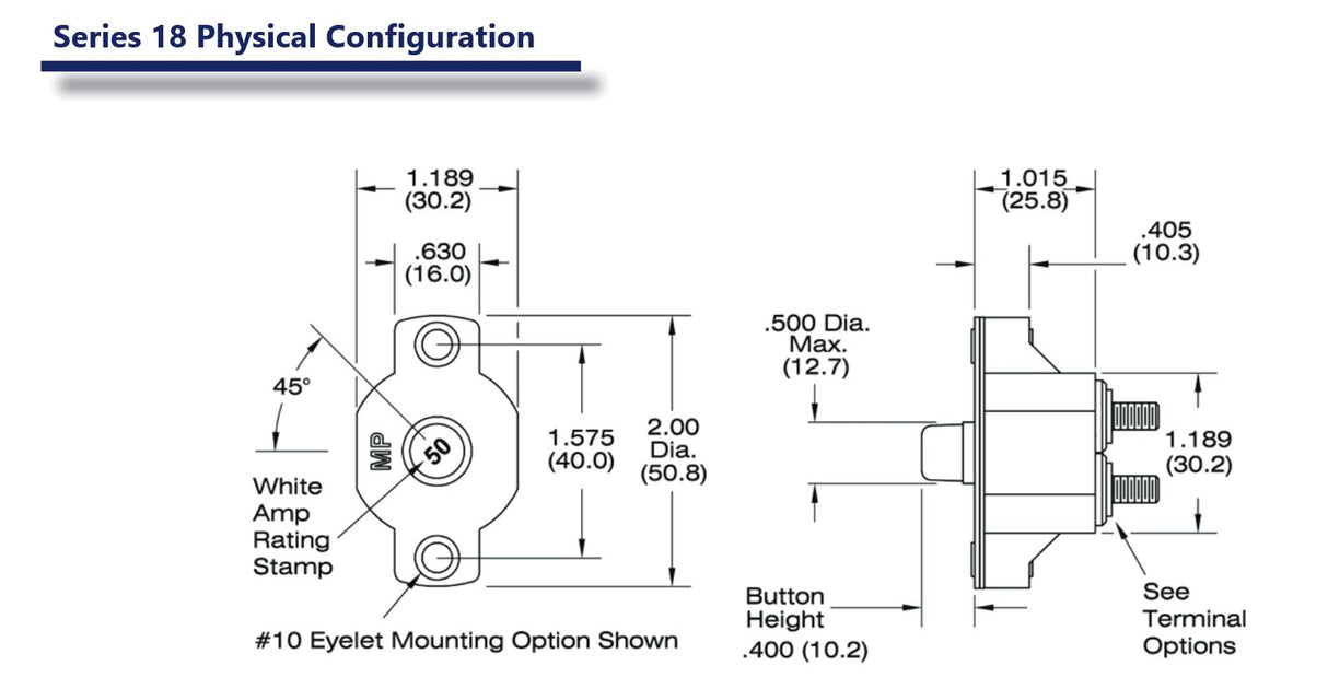 Mechanical Products - 30 Amp Push to Reset Circuit Breaker CBM30-1 - Series 18