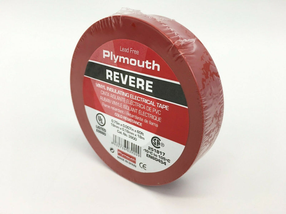 Plymouth Rubber 3900 Revere Red 7 Mil Vinyl Electrical Tape 3/4" x 60' - Spain