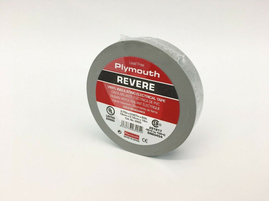 Plymouth Rubber 3905 Revere Gray 7 Mil Vinyl Electrical Tape 3/4"x 60' - Spain