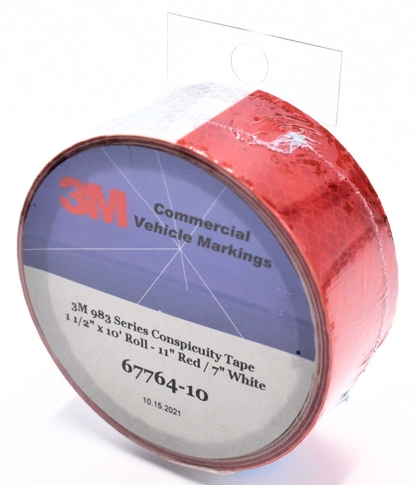3M 67764-10 1-1/2" x 10' 983 Series 11" Red 7" White Conspicuity Reflective Tape