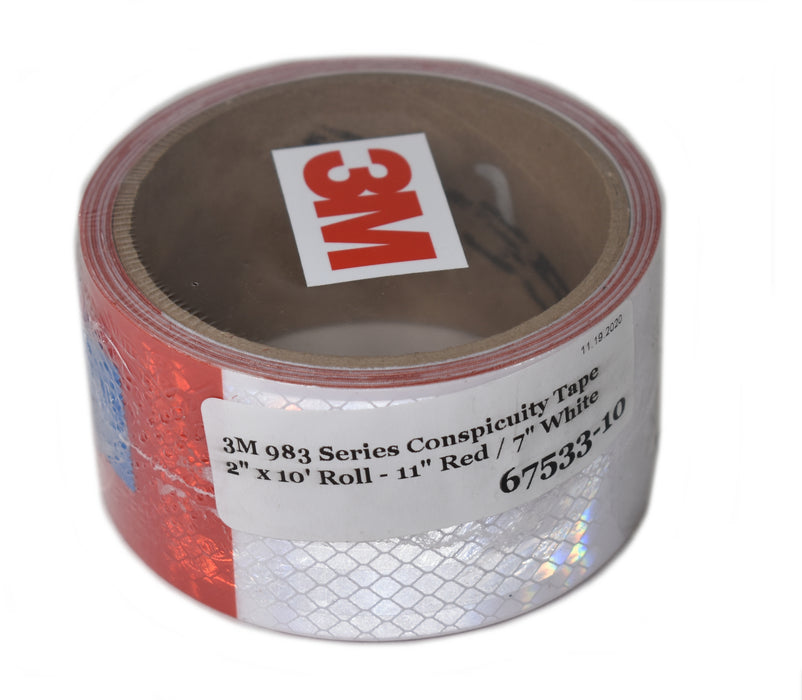3M 2" x 10' Roll of 983-32 Diamond Grade Conspicuity Tape 11" Red / 7" White Pattern