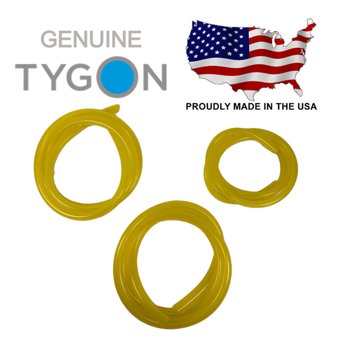 Lot of Three 3' Genuine Tygon F-4040-A - Sizes 1/8" , 3/16" , 1/4" ID - Yellow Fuel Line USA Made